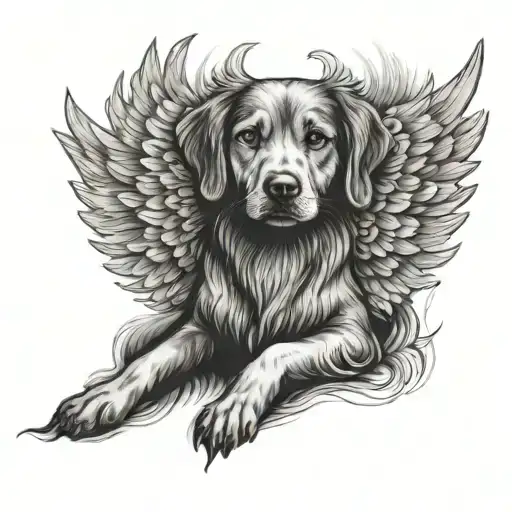 mona dog paw and angel wings spread tattoo design idea