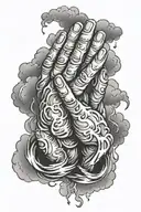 praying hands in storm clouds tattoo design idea