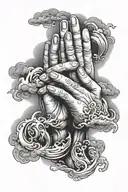praying hands in storm clouds tattoo design idea