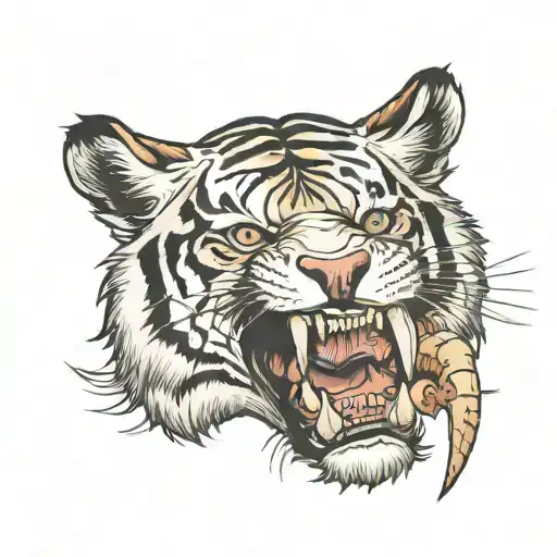 Tiger biting a skull tattoo design idea