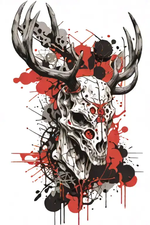 Deer skull with nordic compas  tattoo design idea