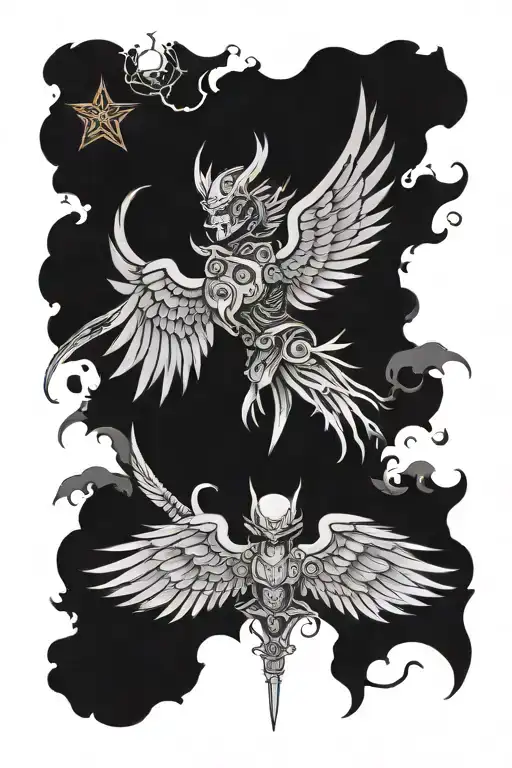 wings and mecha angel japanes tattoo design idea