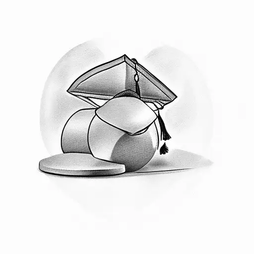 A minimalist tattoo of a dumbbell with a graduation cap on top, representing the balance between physical fitness and intellectual growth. tattoo design idea