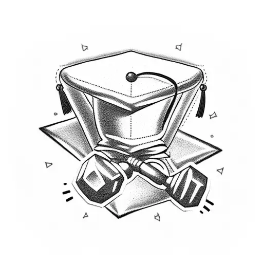 A minimalist tattoo of a dumbbell with a graduation cap on top, representing the balance between physical fitness and intellectual growth. tattoo design idea
