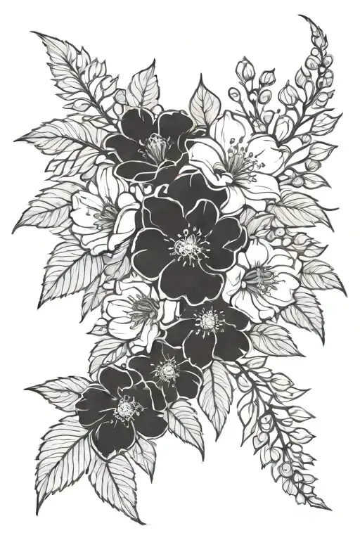 may, June, July, September, October, December birth flowers tattoo design idea