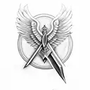 winged sword with scroll tattoo design idea