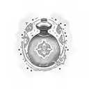 A dotwork tattoo of a potion bottle with Pisces and Cancer constellations inside tattoo design idea