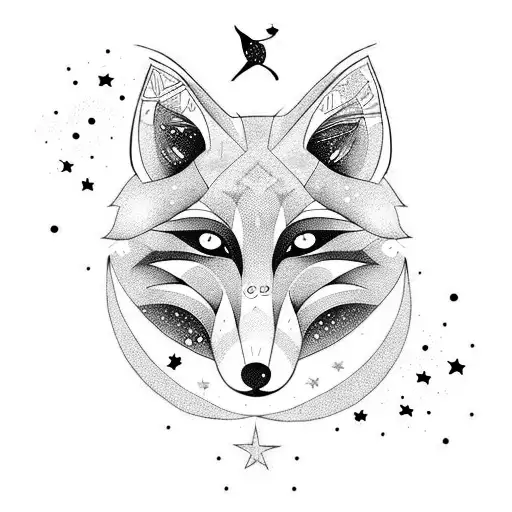 moon, fox, stars,  tattoo design idea