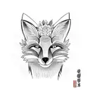 fox sitting infront of a torii gate with a forest in the background tattoo design idea