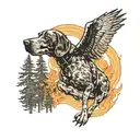 German Shorthaired Pointer hunting a Bald Eagle in a forest fire tattoo design idea
