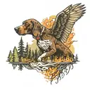 German Shorthaired Pointer hunting a Bald Eagle in a forest fire tattoo design idea