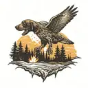 German Shorthaired Pointer hunting a Bald Eagle in a forest fire tattoo design idea