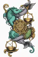 libra and pisces zodiac signs intertwined representing love tattoo design idea