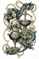 libra and pisces zodiac signs intertwined representing love tattoo design idea