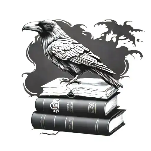 A raven perched on a stack of Stephen King books tattoo design idea