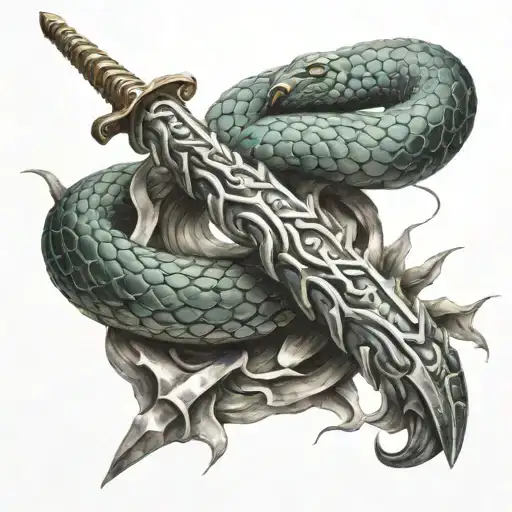 serpent being impaled by a sword  tattoo design idea