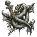 serpent being impaled by a sword  tattoo design idea