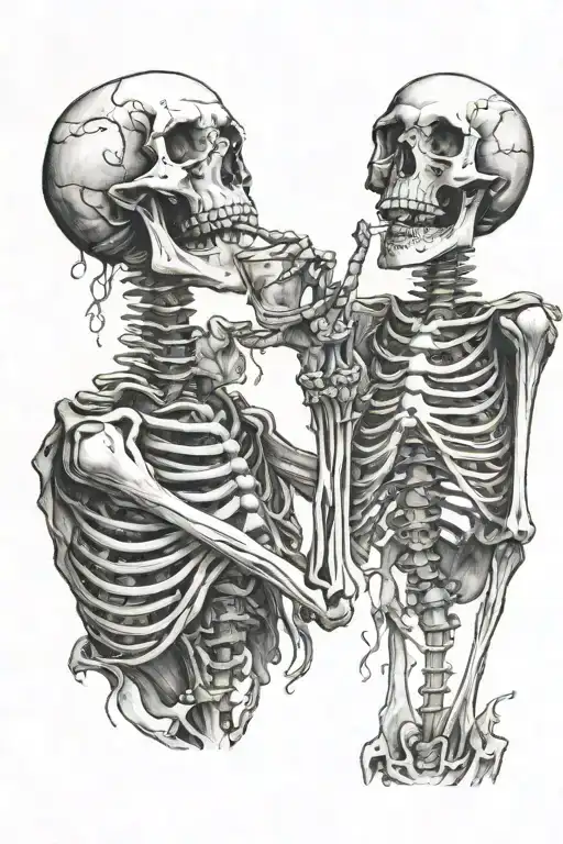 skeletons drinking shooting tattoo design idea