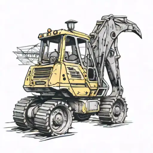 penguin in yellow excavator digging tattoo design idea