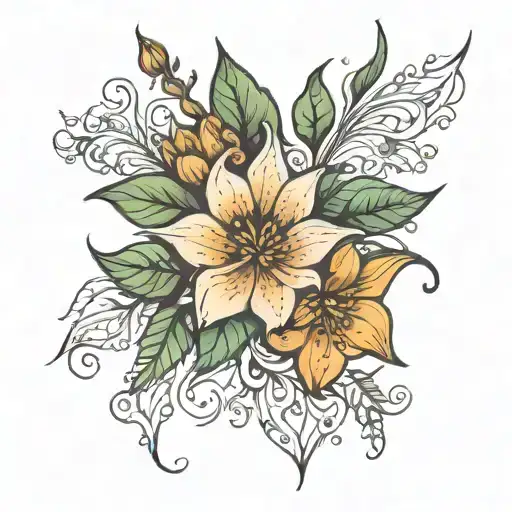 elven, dainty flower tattoo design idea