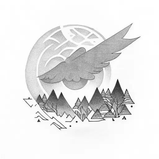 forearm forest half sleeve with moon and birds  tattoo design idea