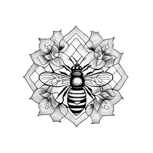 a bee in a honeycomb with a vine of flowers tattoo design idea