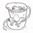 A small cute cartoon vampire frog floating in a cup of blood tattoo design idea