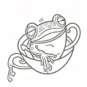 A small cute cartoon vampire frog floating in a cup of blood tattoo design idea