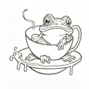 A small cute cartoon vampire frog floating in a cup of blood tattoo design idea