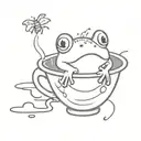 A small cute cartoon vampire frog floating in a cup of blood tattoo design idea