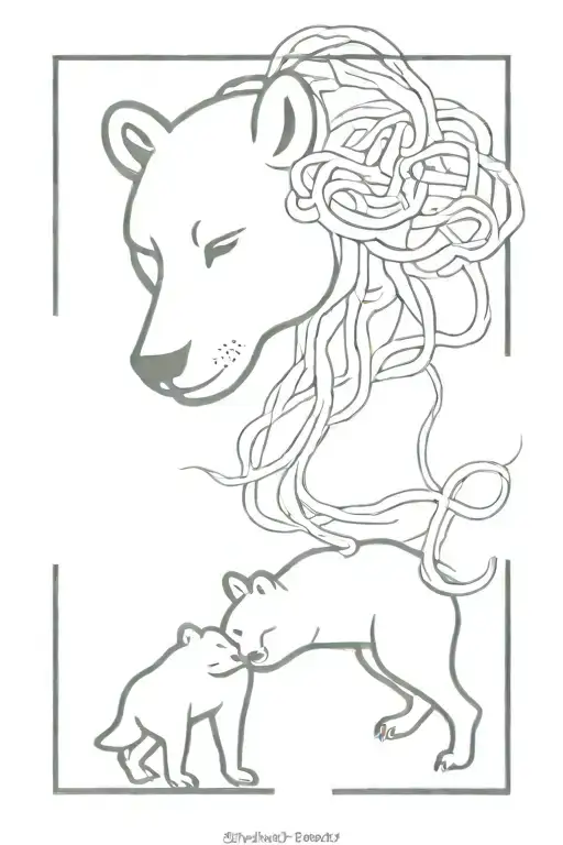 Medusa and bear fine line tattoo tattoo design idea