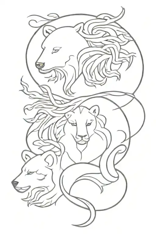 Medusa and bear and phoenix fine line tattoo tattoo design idea