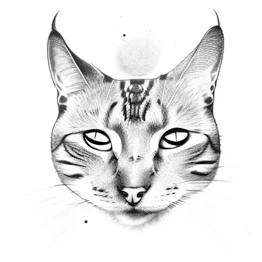 girl, solid black, red eyes, 2 cats tattoo design idea