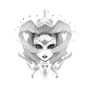 girl, solid black, red eyes, tattoo design idea