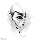 girl, solid black, red eyes, tattoo design idea