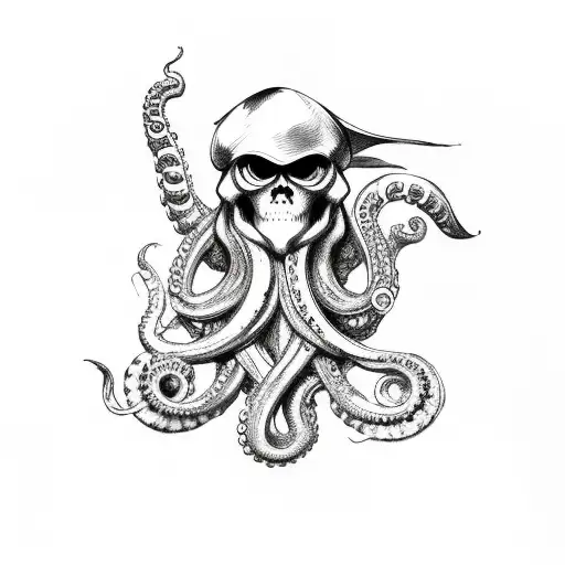 ship, pirate, octopus tattoo design idea