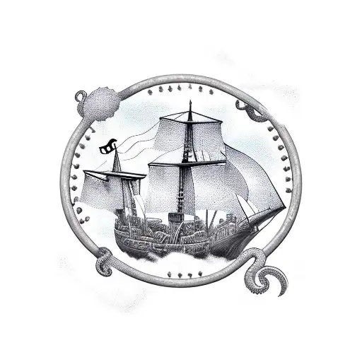 ship, pirate, octopus tattoo design idea