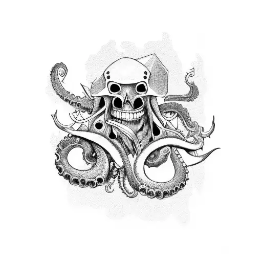 ship, pirate, octopus tattoo design idea