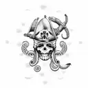 ship, pirate, octopus tattoo design idea