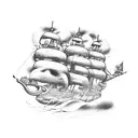 ship, pirate, octopus tattoo design idea