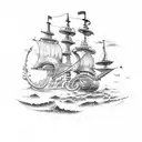 ship, pirate, octopus tattoo design idea
