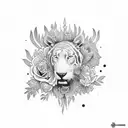 Uma árvore florescendo com animais coloridos em estilo new-school representando a vida tattoo design idea