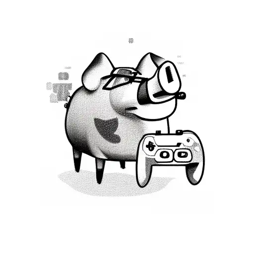 cartoon pig holding a gaming controller tattoo design idea