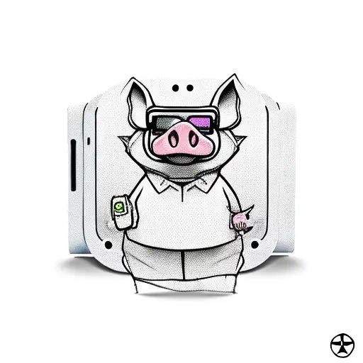 cartoon pig hold a controller on an xbox game case tattoo design idea