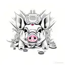 game controller transforming into a pig tattoo design idea