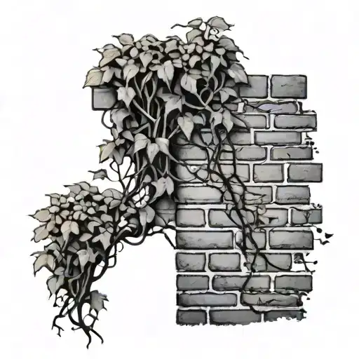 rustic brick wall with invasive vines covering it sunset background  tattoo design idea