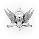 Collage of different carpentry tools forming the shape of a skull, with real silver accents and teal blue epoxy wings tattoo design idea