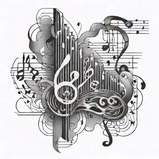 A detailed stock market graph intertwined with musical notes representing the ups and downs of life tattoo design idea