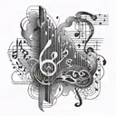 A detailed stock market graph intertwined with musical notes representing the ups and downs of life tattoo design idea