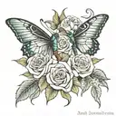 eddy roses with butterfly and hummingbird  tattoo design idea